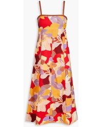 Rebecca Vallance - Scalloped Printed Linen-blend Midi Dress - Lyst