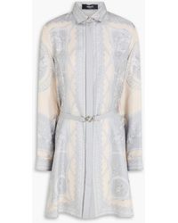 Versace - Belted Printed Silk-Twill Mini Shirt Dress - Lyst