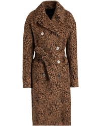 Giambattista Valli Double-breasted Brushed Leopard-print Wool Blend Coat - Brown