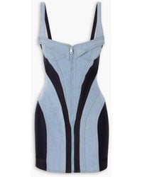 Mugler - Paneled Denim And Stretch-jersey Mini Dress - Lyst