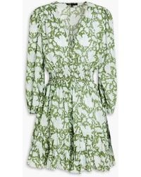 Maje - Shirred Printed Cotton-blend Mousseline Mini Dress - Lyst