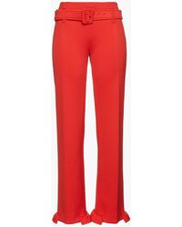 Prada - Ruffle-trimmed Stretch-jersey Straight-leg Pants - Lyst