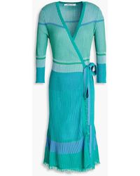 Diane von Furstenberg - Lyric Frayed Striped Ribbed-knit Wrap Dress - Lyst
