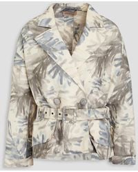Gentry Portofino - Belted Printed Linen-blend Jacket - Lyst
