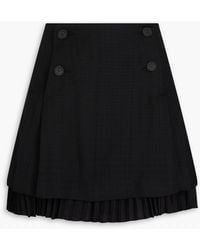 Sandro - Pleated Crepe-paneled Canvas Mini Skirt - Lyst