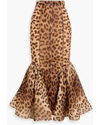 Zimmermann - Fluted Leopard-Print Linen And Silk-Blend Gauze Midi Skirt - Lyst