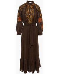 Antik Batik - Cami Belted Embroidered Cotton-gauze Midi Dress - Lyst