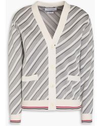 Thom Browne - Striped Silk And Cotton-Blend Cardigan - Lyst