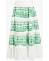 Maje - Tiered Embroidered Cotton-jacquard Midi Skirt - Lyst