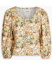 Meadows - Sage Gathered Floral-print Organic Cotton Blouse - Lyst