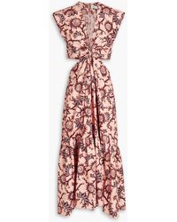 A.L.C. - Cutout Gathered Floral-print Cotton Midi Dress - Lyst