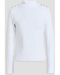 Veronica Beard - Nate Button-embellished Ribbed Pima Cotton-blend Jersey Turtleneck Top - Lyst