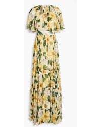 Dolce & Gabbana - Pleated Floral-print Silk-georgette Maxi Dress - Lyst