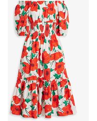 Cara Cara - Off-the-shoulder Floral-print Cotton-poplin Midi Dress - Lyst