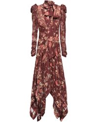 Zimmermann Floral-print Silk-blend Georgette And Twill Midi Dress Grape - Multicolour
