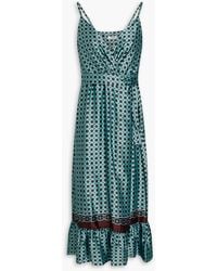 Sandro - Pleated Printed Satin-twill Midi Wrap Dress - Lyst