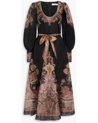 Zimmermann - Printed Linen And Silk-Blend Organza Midi Dress - Lyst