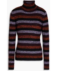 Ganni - Rollkragenoberteil aus gerippter merinowolle mit streifen - Lyst