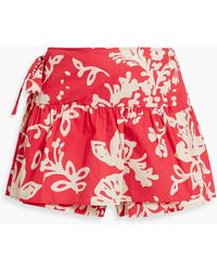 RED Valentino - Skirt-Effect Ruffled Floral-Print Cotton-Broadcloth Shorts - Lyst