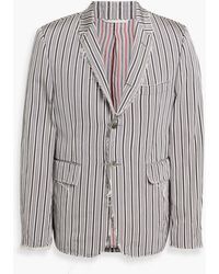 Thom Browne - Frayed Striped Silk And Cotton-Blend Faille Blazer - Lyst