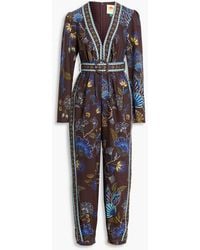 FARM Rio - Belted Printed Cotton-Canvas Jumpsuit - Lyst
