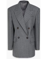 Brunello Cucinelli - Double-Breasted Pinstriped Wool Blazer - Lyst