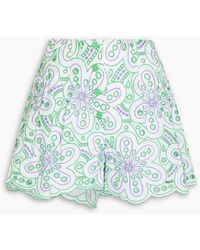 Charo Ruiz - Gabrielle Pleated Broderie Anglaise Cotton-Blend Shorts - Lyst