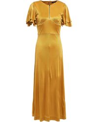ALEXACHUNG Ruffled Satin-jersey Midi Dress Mustard - Yellow