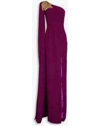 Rhea Costa - One-sleeve Crystal-embellished Draped Crepe Gown - Lyst