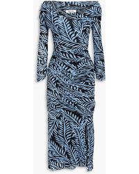 Diane von Furstenberg - Ganesa Ruched Printed Stretch-mesh Midi Dress - Lyst
