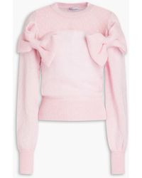 RED Valentino - Bow-embellished Point D'esprit-paneled Wool-blend Sweater - Lyst