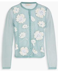 Tory Burch - Acqua Gloss Sequin-embellished Embroidered Mesh Cardigan - Lyst