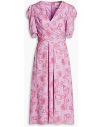 Carolina Herrera - Draped Floral-print Silk Crepe De Chine Midi Dress - Lyst