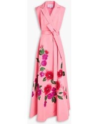 Carolina Herrera - Embellished Silk-Faille Wrap Gown - Lyst