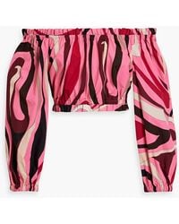 PUCCI - Off-the-shoulder Cropped Printed Cotton-poplin Top - Lyst