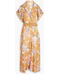 Zimmermann - Cropped Belted Floral-print Linen Jumpsuit - Lyst