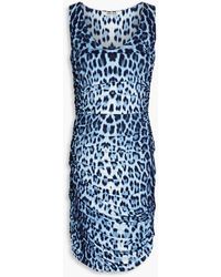 Roberto Cavalli - Ruched Leopard-print Stretch-jersey Mini Dress - Lyst