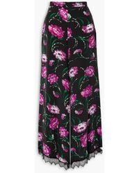 Rodarte - Hose mit weitem bein aus crêpe de chine aus seide mit floralem print und spitzenbesatz - Lyst