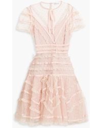 RED Valentino - Velvet And Lace-trimmed Point D'esprit Mini Dress - Lyst