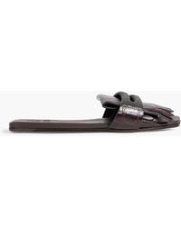 Brunello Cucinelli - Bead-Embellished Fringed Croc-Effect Leather Slides - Lyst