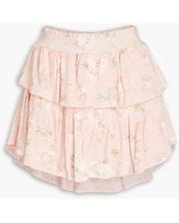 LoveShackFancy - Tiered Floral-print Slub Cotton-jersey Mini Skirt - Lyst