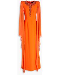 Jenny Packham - Cape-effect Crystal-embellished Silk-georgette And Crepe Gown - Lyst