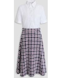 Thom Browne - Oxford-paneled Cotton-blend Tweed Midi Shirt Dress - Lyst