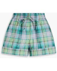 Ganni - Karierte shorts aus seersucker aus einer baumwollmischung - Lyst
