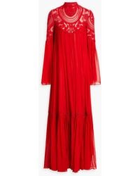 Costarellos - Gathe Silk-chiffon And Crocheted Lace Gown - Lyst