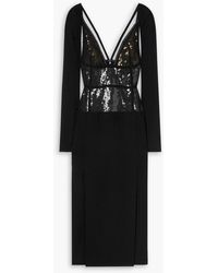 Victoria Beckham - Layered Sequined Silk-chiffon And Merino Wool-blend Felt Midi Dress - Lyst
