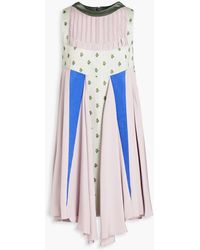 Valentino Garavani - Metallic Crepe-paneled Draped Silk Mini Dress - Lyst