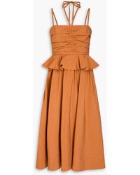 Ulla Johnson - Anastasia Ruched Cotton, Linen And Silk-Blend Midi Dress - Lyst