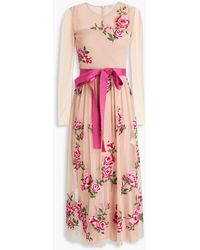 RED Valentino - Belted Embroidered Tulle And Point D'esprit Midi Dress - Lyst