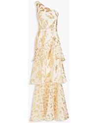 Marchesa - One-shoulder Tiered Brocade Gown - Lyst